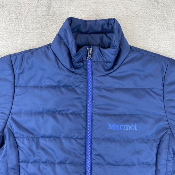 Marmot Jacket Big Kids Small Navy Blue Puffer Full Zip Mock Neck Zip Pockets - Picture 3 of 13